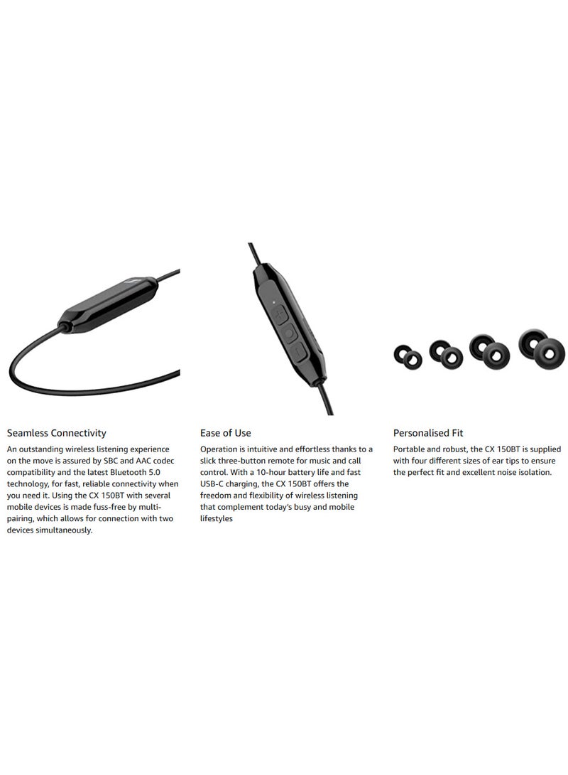 سنهيسر سماعة Sennheiser CX 150BT اللاسلكية بتقنية البلوتوث 5.0 - عمر بطارية يصل إلى 10 ساعات، شحن سريع عبر USB-C، إمكانية الاتصال بجهازين - أبيض - Image 4
